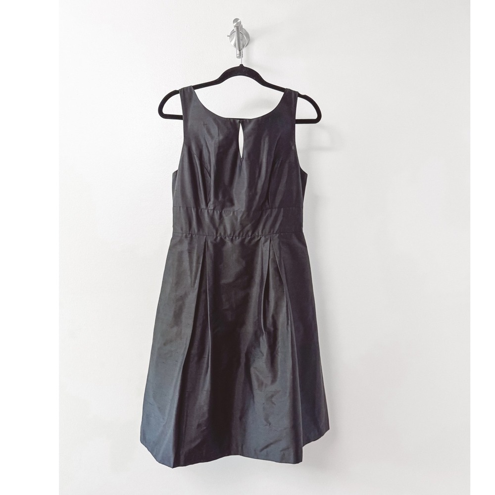 Jenny Yoo Collection Black 100% Silk Shantung Keyhole Fit & Flare Dress 8‎